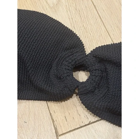 New J.Crew Sz XXL Black Heritage Textured Oh-ring Bandeau Bikini Top W Halter - Picture 3 of 7